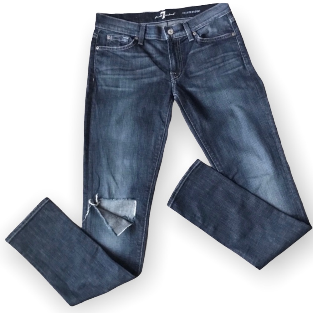 7 for All Mankind Roxanne low rise distressed skinny dark size 28 classic denim